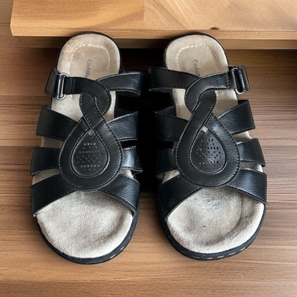 Croft & Barrow Black Strappy Sandals 6.5M | Comfy Slide-On Shoes - Picture 6 of 6
